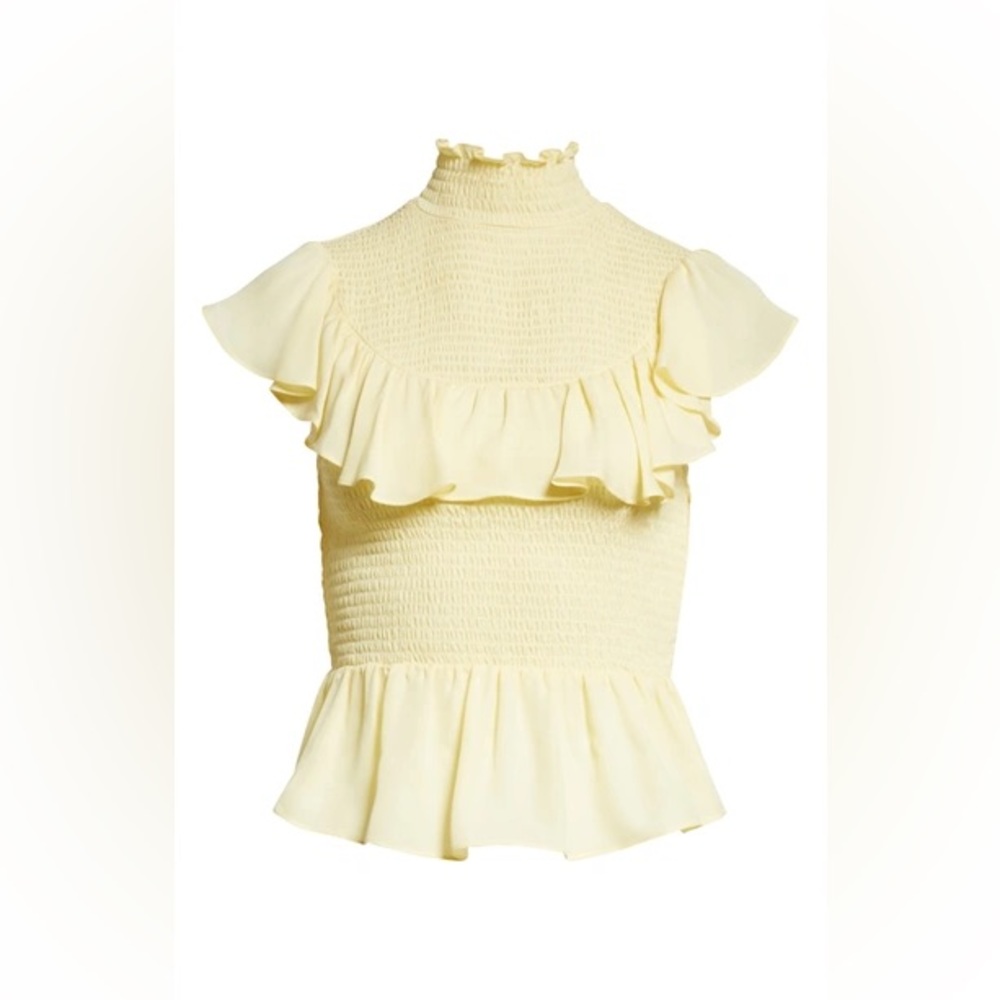 Cinq A Sept Butter Yellow Josie Smoked Silk Top